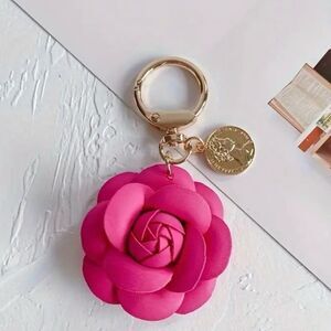 NEW Fuchsia Pink Vegan Leather Camellia Keychain Bag charm
